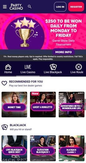Party Casino live dealer lobby
