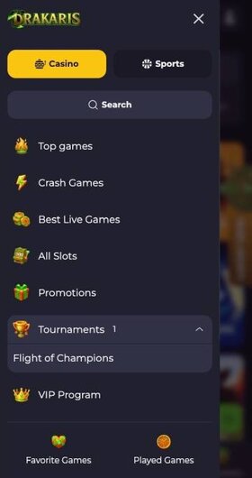 Drakaris menu view